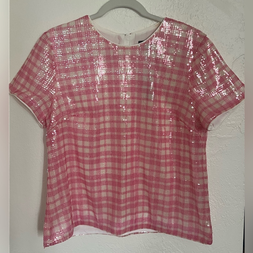 J.Crew Pink sequin gingham top NWT